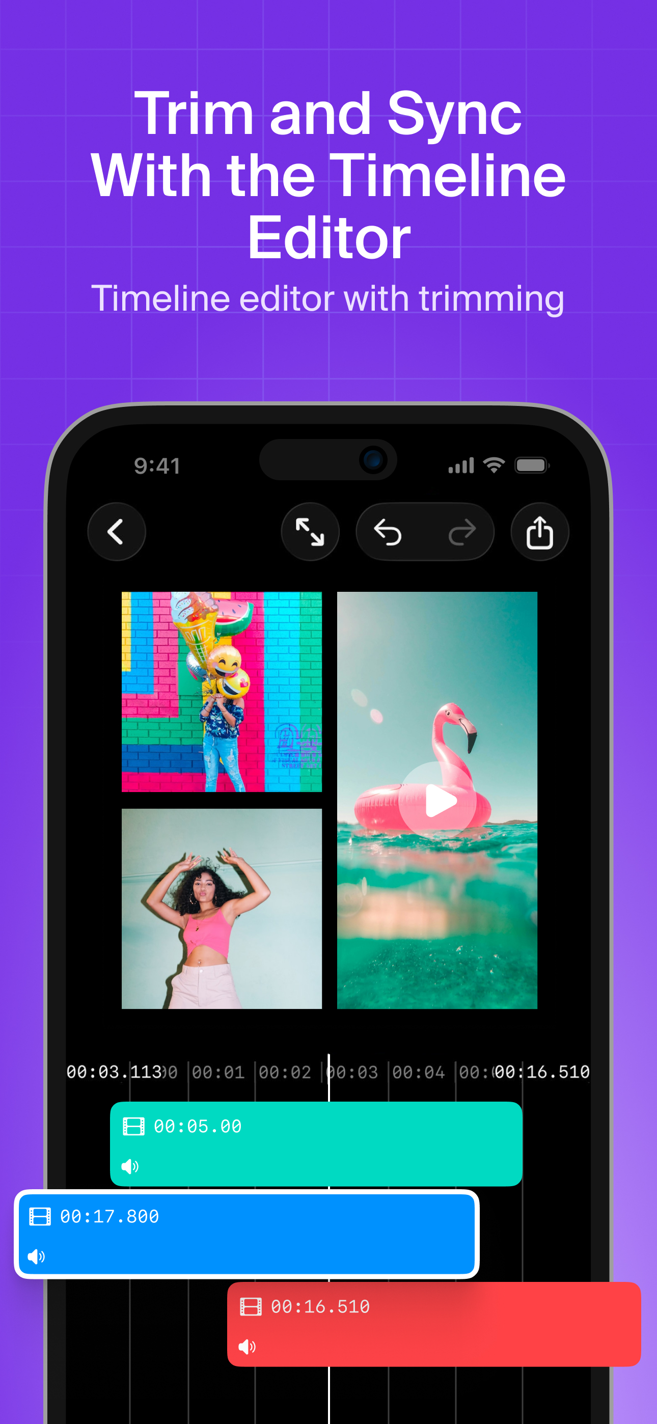 Trim and sync videos with the timeline editor