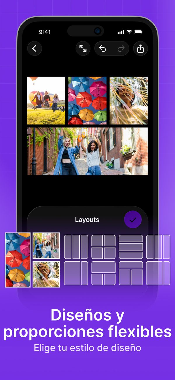 Diseños flexibles y relaciones de aspecto para collages de videos