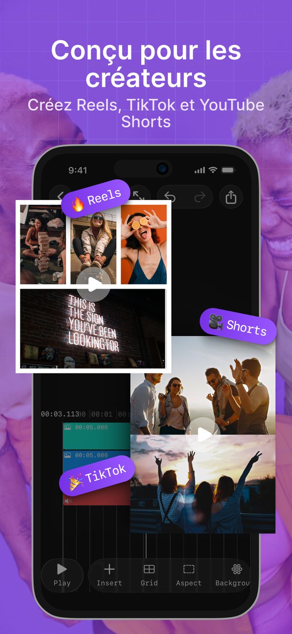 Pour les créateurs — collages vidéo pour Reels, TikTok et YouTube Shorts