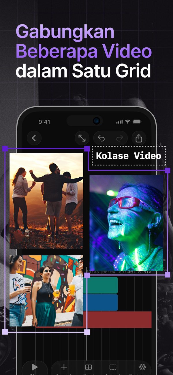 Gabungkan beberapa video dalam satu kisi — editor kolase video di iPhone