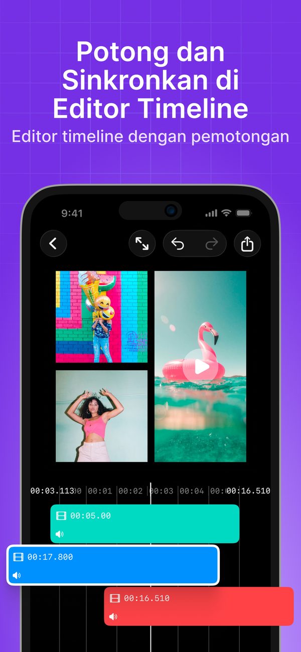 Potong dan sinkronkan video dengan editor timeline