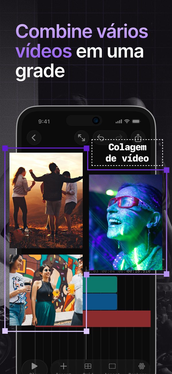 Combine vários vídeos em uma grade — editor de colagem de vídeos no iPhone