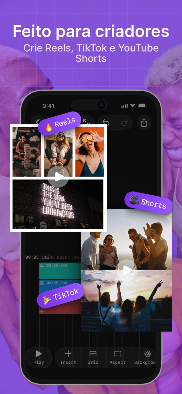 Para criadores — colagens de vídeo para Reels, TikTok e YouTube Shorts